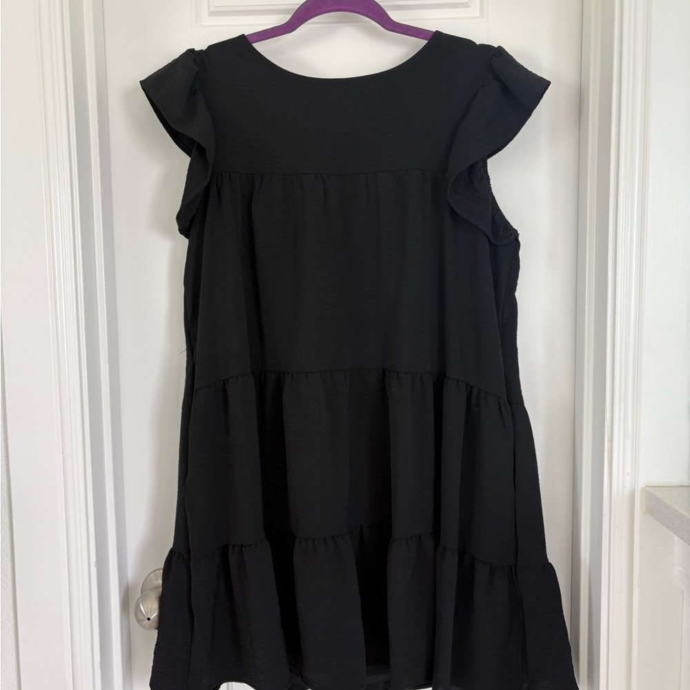 Altar'd State Black Tiered Flutter Sleeve Mini Dress